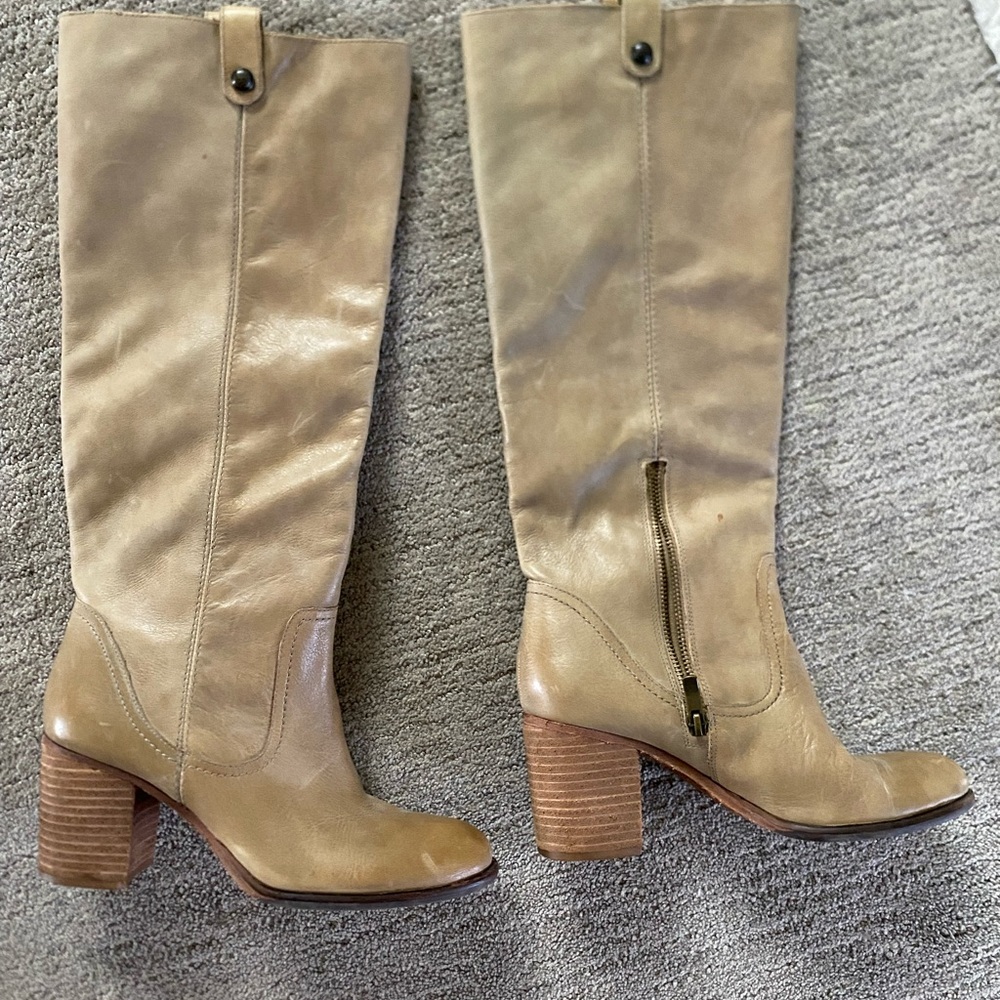 Vince Camuto Tall Leather Heeled Boots in Taupe